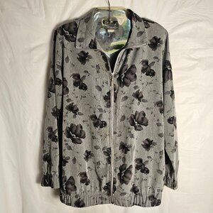 Vintage Silver Threads LTD Bomber Jacket Size S Full Zip Floral Made USA